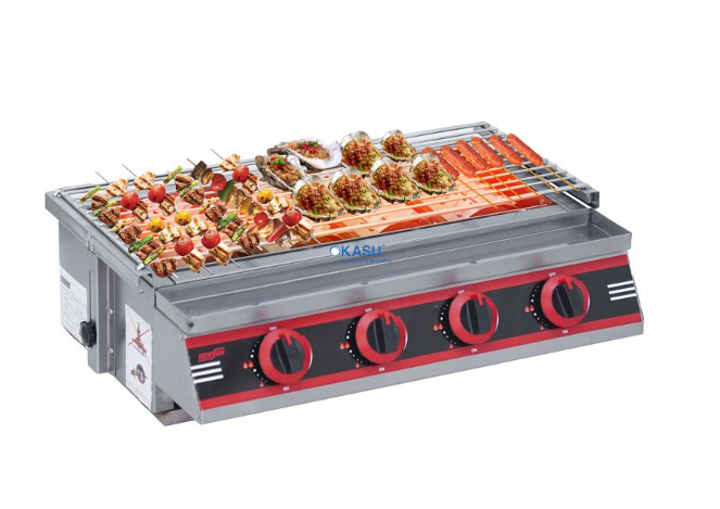 Bếp nướng gas không khói 4 họng ngắn OKASU NS-BNHN4N
