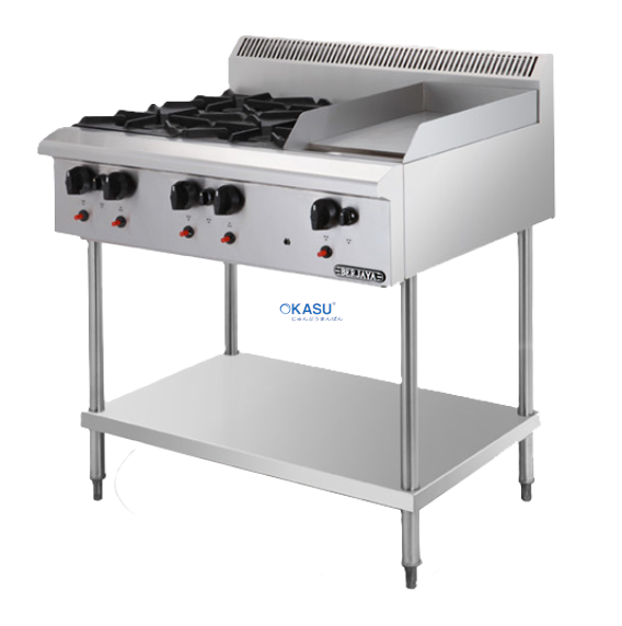Bếp Âu 4 họng có rán phẳng có chân dùng gas Berjaya OB4GG1BFS  