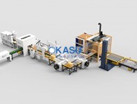 Dây chuyền dán thùng, đóng đai kết hợp quấn màng, xếp pallet tự đông hoàn toàn