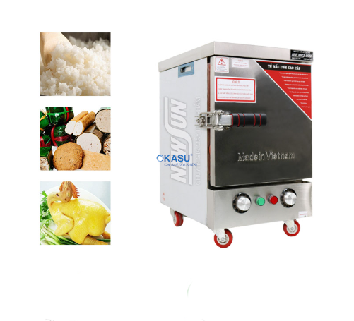 Tủ nấu cơm công nghiệp mini 4 khay dùng điện OKASU NS-THVNMN4K 