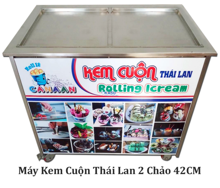 Máy Làm Kem Cuộn Thái Lan 2 chảo 42cm