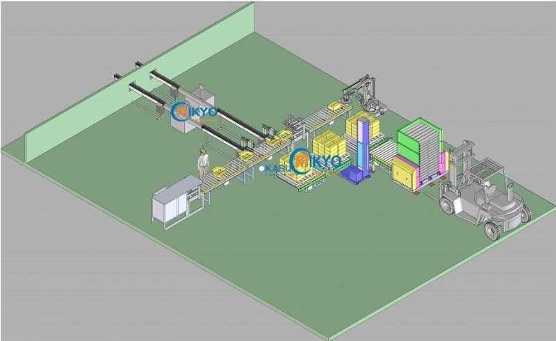 Hệ thống đóng gói tự động với sản phẩm là lọ thủy tinh