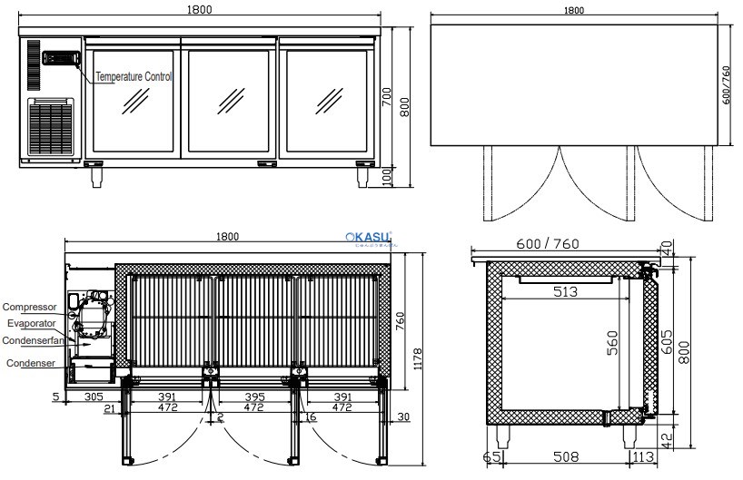 Bàn mát 3 cánh kính Hisakage LRCG-180 - ảnh 1