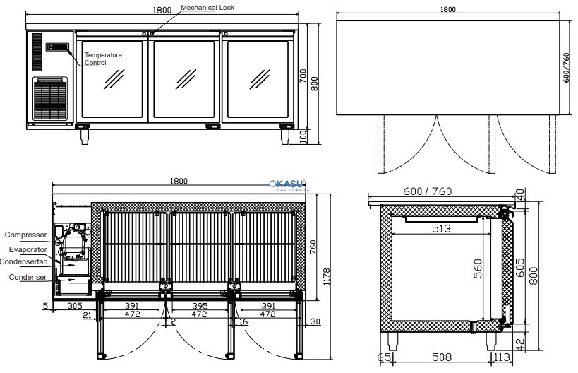 Bàn mát 3 cánh kính Hisakage LRVG-180 - ảnh 1