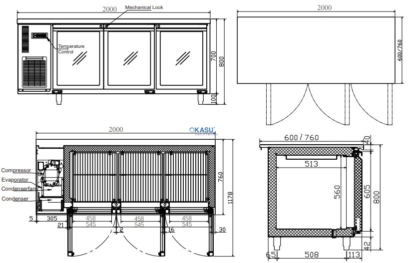 Bàn mát 3 cánh kính Hisakage LRVG-200 - ảnh 1