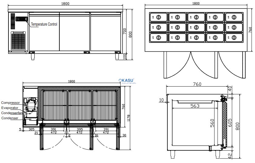 Bàn mát Salad 3 cánh Hisakage CS-180W - ảnh 1