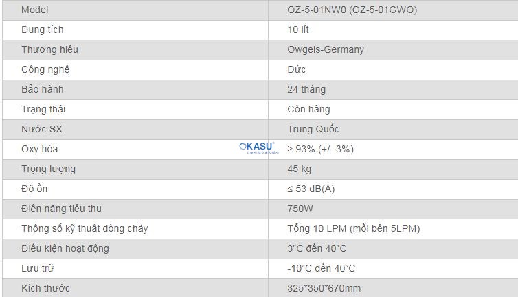 Máy tạo oxy 10 lít Owgels OZ-5-01NW0 (OZ-5-01GWO) - Có xông mũi - ảnh 5